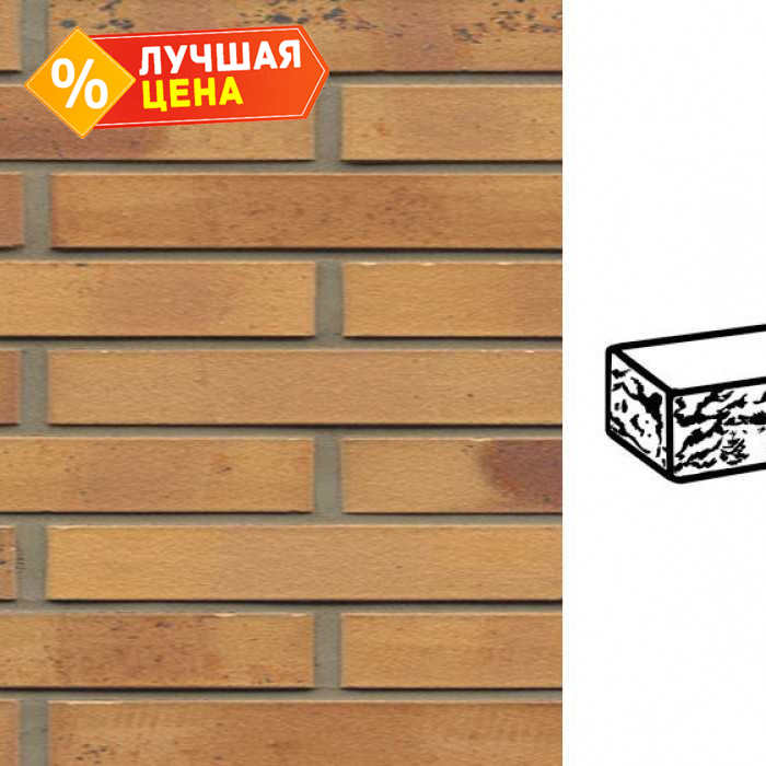 Кирпич клинкерный Muhr 06 K Hellbraun-bunt Kohle готик, 290х90х40 мм