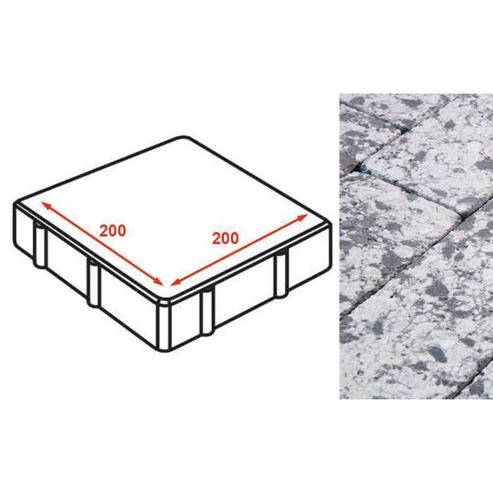 Плита тротуарная Готика Granite FINERRO, квадрат, Диорит 200х200х80 мм